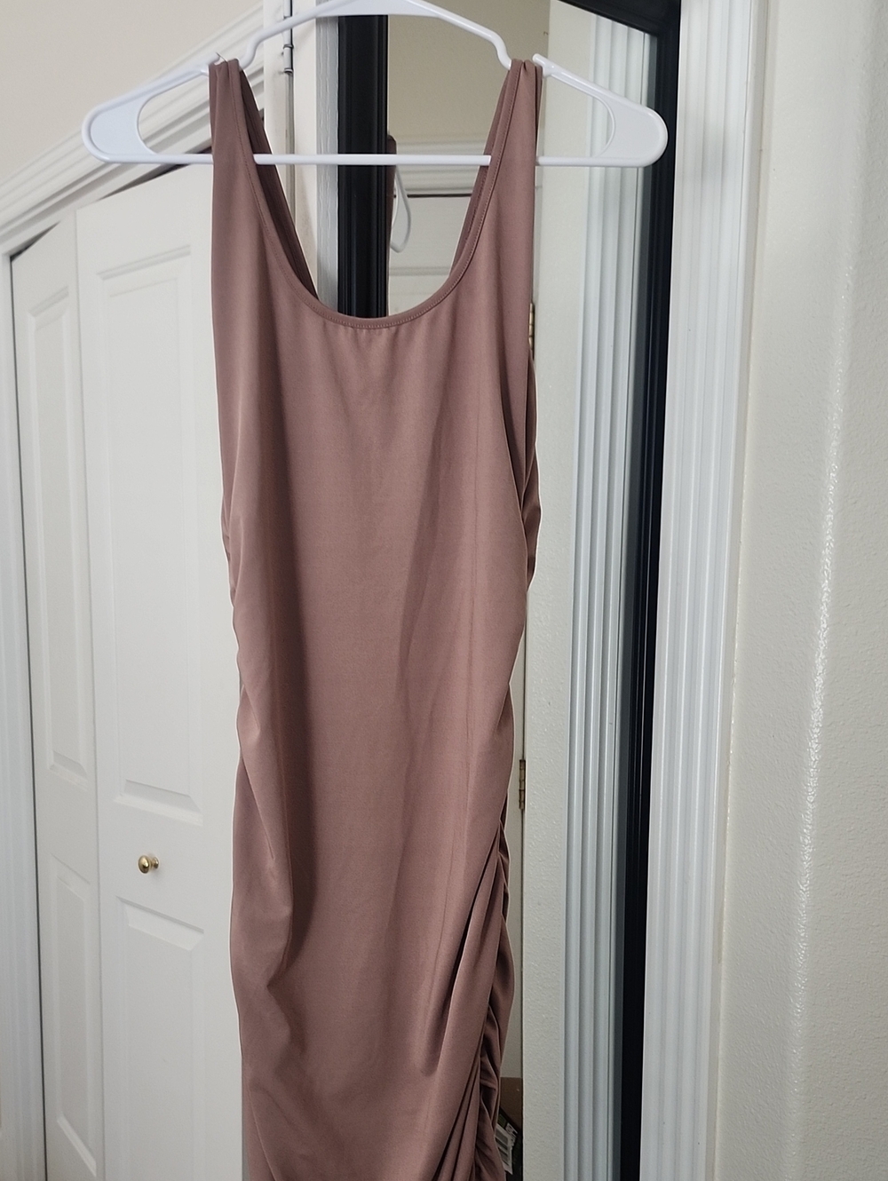 Sleeveless Ruched Midi Dress in Dusty Mauve